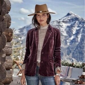 SUNDANCE Purple Silk Velvet Sofia Boyfriend Blazer Jacket Two Button Solid 10